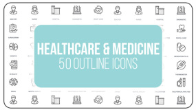 AE模板:50个细线图标ICON医疗保健 healthcare and medicine 50 thin line icons