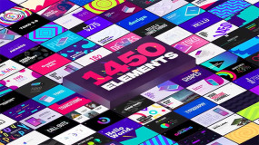AE脚本-1450种时尚排版包装LOGO标题字幕条转场背景图形元素动画 win/mac