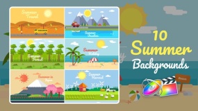 FCPX插件-10个卡通MG动画夏季度假旅游场景背景动画元素summer backgrouds