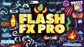 FCPX插件-374个卡通动漫火焰能量LOGO标题转场MG动画元素包 Flash FX Pro