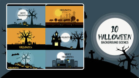 FCPX插件-10个卡通可爱万圣节背景MG动画元素Halloween Background
