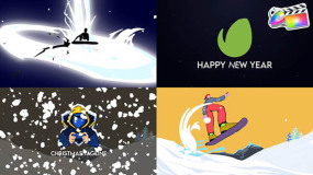 FCPX插件-2种酷炫冬季卡通MG动画滑雪板元素LOGO开场动画Snowboard Logo Pack