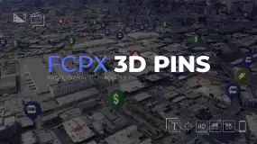 FCPX插件-68种可3D空间跟踪3D材质质感位置标记图标图钉动画